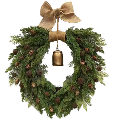 Ej.Life Weihnachtsglocken-Girlande, 50 cm, Leinenglocken-Girlande mit Schleife aus natürlichem Material, Heimdekoration