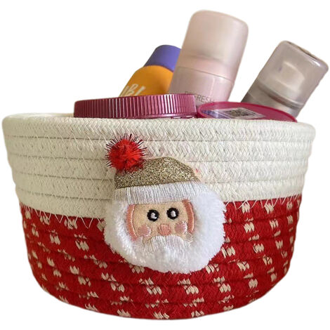 Ej.Life (Weihnachtsmann) 10 x 16 cm, weihnachtlicher Aufbewahrungskorb aus Baumwollseil, gewebt, für den Schreibtisch, Kosmetik, Veranda, kleine Gegenstände, Schlüssel, Fernbedienung, Aufbewahrungsbox