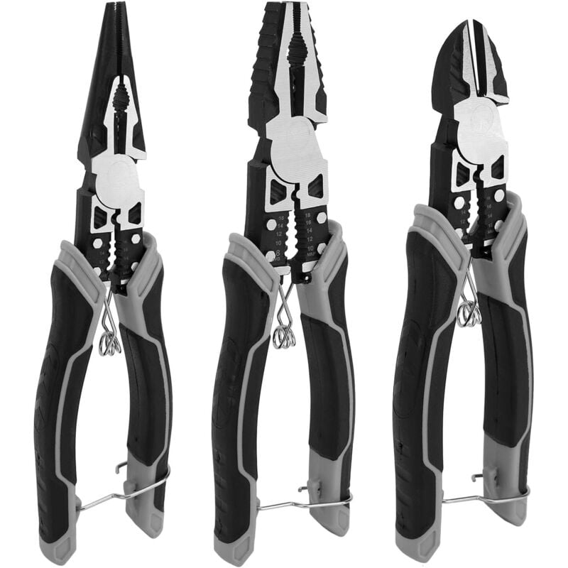 Image of Zangen-Set: 8' Spitzzange, 7' Seitenschneider, Elektrikerzange mit Schneider und Crimper - Ej.life