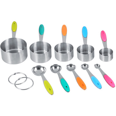 Ejoyous 10-teiliges Messlöffel- und Messbecher-Set aus Edelstahl mit Silikongriffen für die Küche