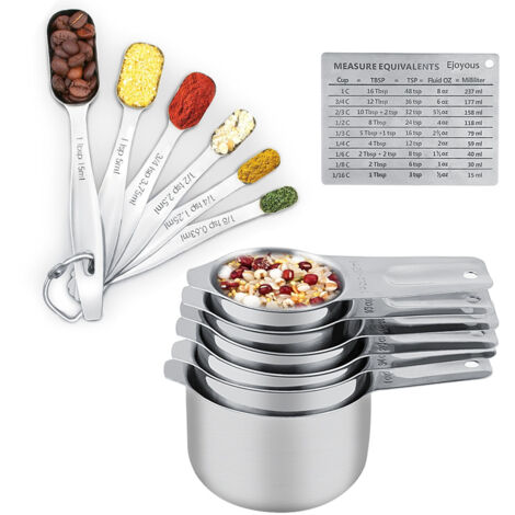 Ejoyous 13-teiliges Messbecher- und Messlöffel-Set aus Edelstahl 304 für die Küche
