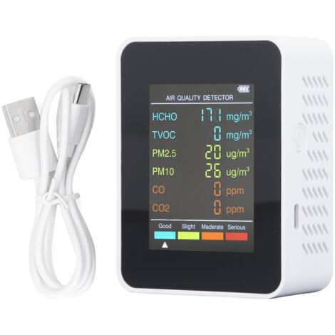 Ejoyous Luftqualitätsmonitor, tragbares Luftqualitätsmesser CO2-Monitor zur Erkennung von CO2, TVOC, HCHO, PM2,5 und PM10 mit LCD-Hintergrundbeleuchtung (weiß)