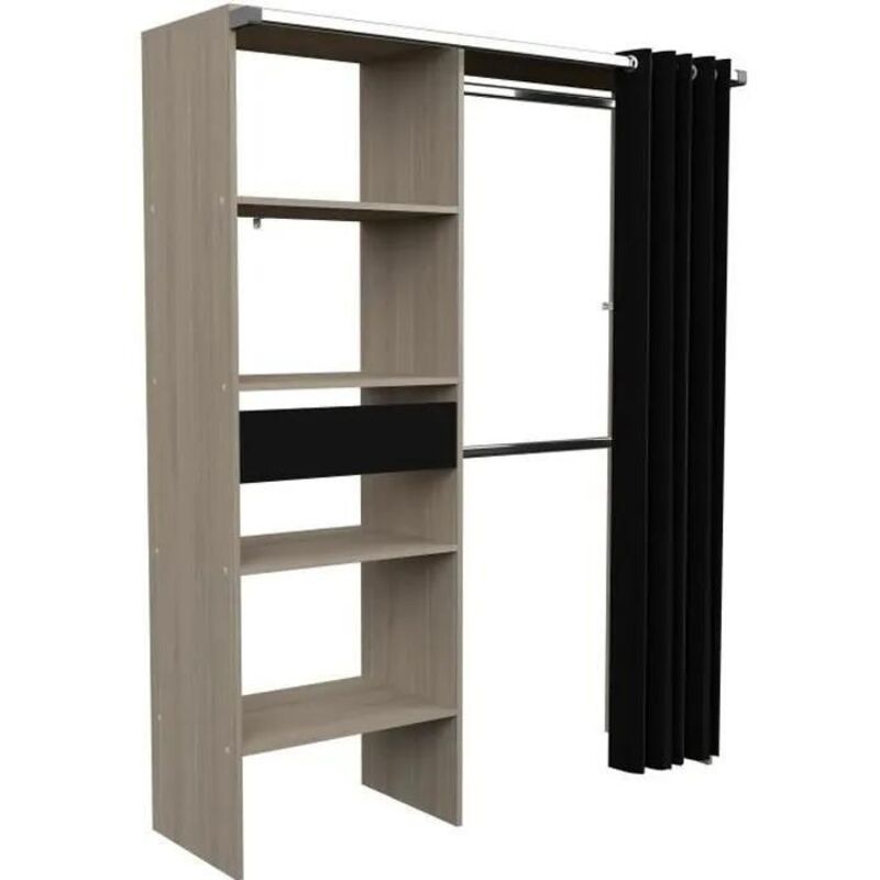 Aménagement de placard avec rideau - Décor indus - 1 colonne avec 1 tiroir + 2 penderies - l 143,5 x p 48 x h 181,9 cm - - Ekipa