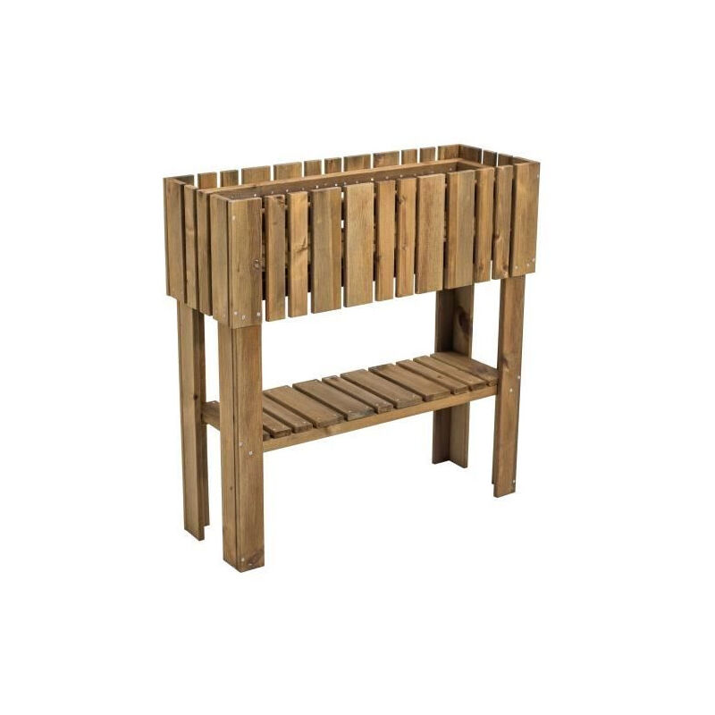 Carré potager surélevé avec étagere en pin du Nord de l'Europe fsc teinté brun - 39 l - 78 x 29 x 79 cm - Ekju