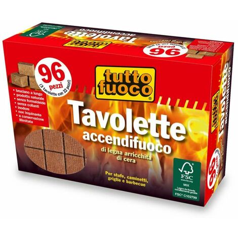 Ekla Accendifuoco Eco - Cubetti di Legna e Cera, 96 Pezzi