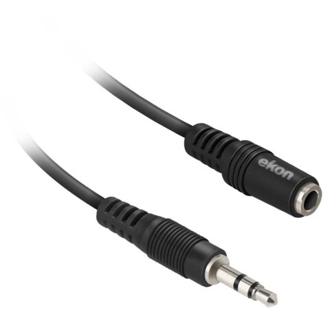 EKON Cavo Audio Con Connettore Jack 3,5 Mm Maschio E Connettore Jack 3,5 Mm Femmina, Con Protezione Anti-Piega, Colore Nero, Lungo 1,8 M