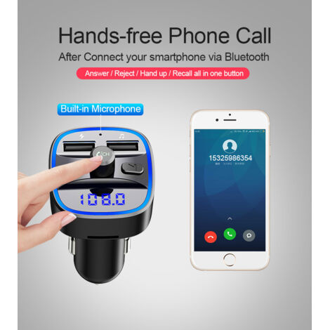 El adaptador receptor de radio FM Bluetooth para coche admite llamadas manos libres y tiene dos puertos de carga USB.