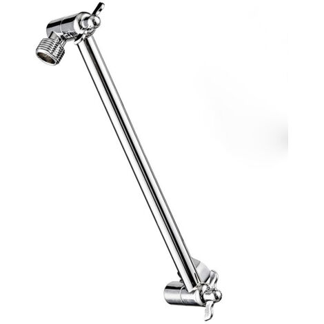 El brazo rociador del cabezal de ducha, totalmente de cobre y ajustable, se extiende dentro del soporte de pared mediante una varilla de extensión dentada.