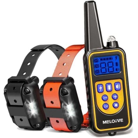 SNQ El collar de adiestramiento Meloive para dos perros es recargable y resistente al agua IP67 hasta 800 m de distancia con 99 modos de vibración, descarga y sonido.