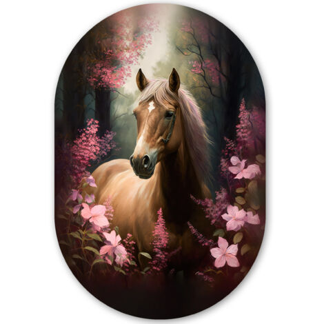 EL CUADRO Caballo - Flores - Rosa - Naturaleza - Bosque Adornos Pared 40x60
