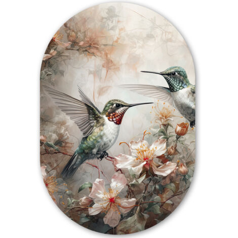 EL CUADRO Colibrí - Aves - Flores - Plantas Adornos Pared 40x60