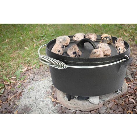 FIRE BEAM El Fuego Dutch Oven Schwarz Kasan Gusseisen mit Deckelheber 11,28 Liter AY464