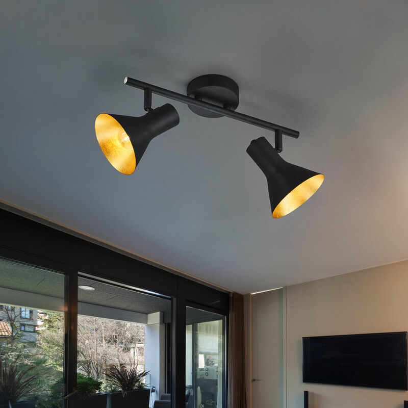 

Foco de techo dorado ajustable lámpara de metal para sala de estar negro mate en un juego que incluye bombillas LED