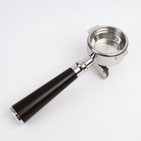 El portafiltro de café de 58 mm con doble boquilla y tres asas cuenta con un mango ergonómico que se adapta cómodamente a la mano, está fabricado en acero inoxidable e incluye un filtro ultrafino para