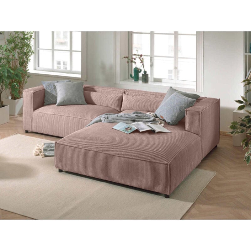 Lisa Design - Ela - canapé d'angle droit 4 places - en velours côtelé - style contemporain - rose
