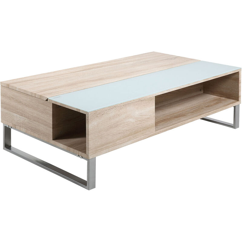 

Ela - Mesa de centro blanca con bandeja elevable de madera - Madera/Blanco