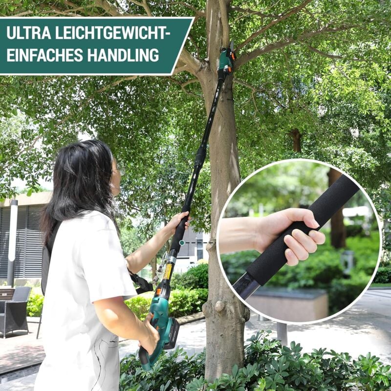 Tlgreen - lagueur sur Perche sans Fil, Perches Élagueuses Électrique, avec Tube d'Extension, Batterie Li-Ion 20 v 4 Ah/Chargeur, Longueur de Lame 24