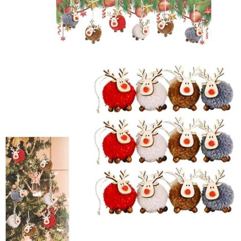 Élan de Noël en Feutrine, Décoration de Sapin, Ornements Suspendus de Rennes, Mini Cerfs en Feutre - 12 Pièces