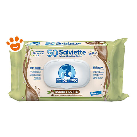 Elanco Dog &amp Cat Sano e Bello Salviette Detergenti (50 pezzi) - Scegli la Profumazione  - Elanco Dog &amp Cat Sano e Bello Salviette Detergenti (50 pezzi) - Scegli la Profumazione - Burro di karitè