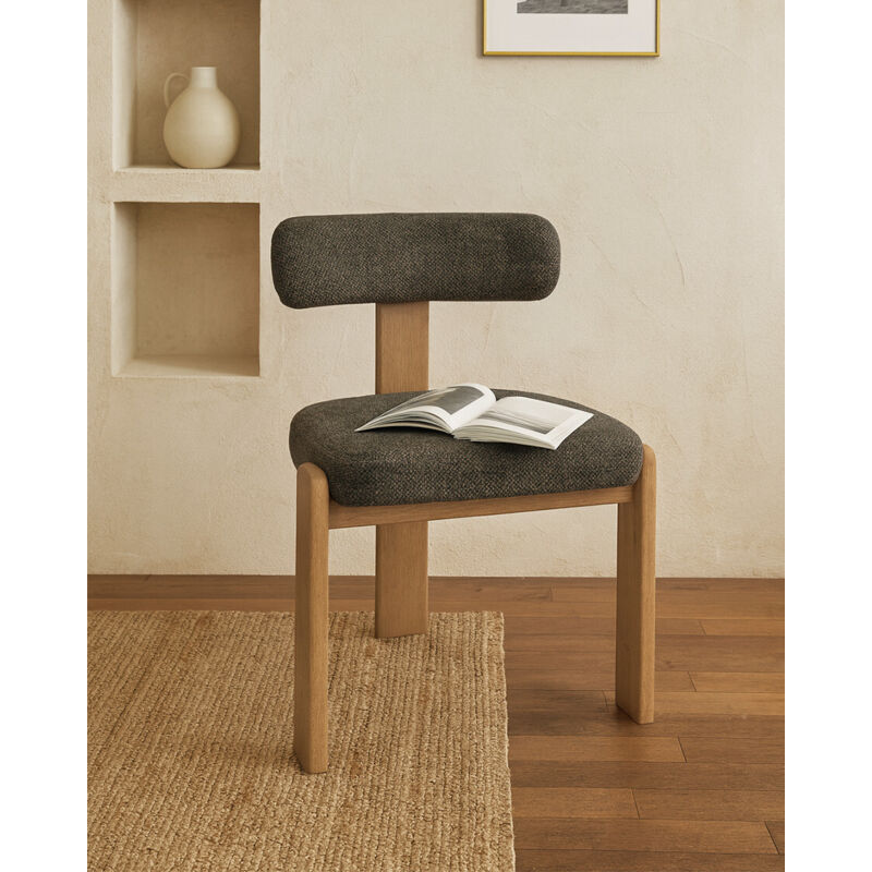 Elani - Chaise salle à manger en tissu gris piétement en bois blanchis