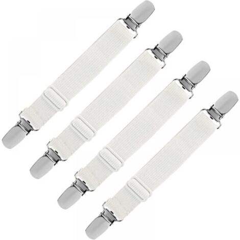 Elastic Bed Sheet Holder, Adjustable Fastening Strap for Bed Sheets, Sofas, Ironing Board Covers (White, 4-Pack), Extends up to 60 cm. YMYNY