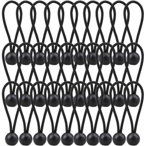 Elastic Cords (with Beads), 30 Pieces, Suitable for Tents, Banners and Tarpaulins (Black)