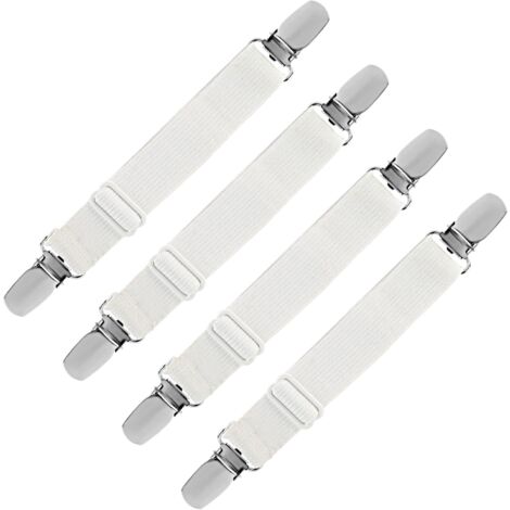 Elastic Fitted Sheet Straps, Adjustable Strap Fastener for Bed Sheet, Sofa, Ironing Cover (White, 4 Pack)