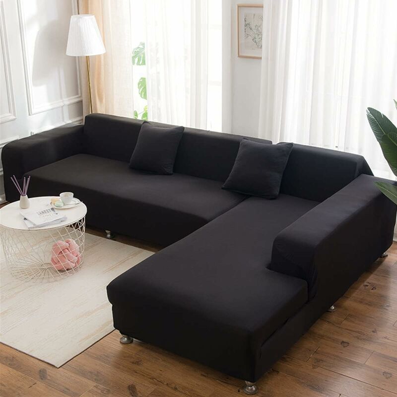 Elastic sofa cover, Sofa cover with armrests, Corner sofa cover L-shaped sofa cover with armrests (Le Noir, 235x300cm)