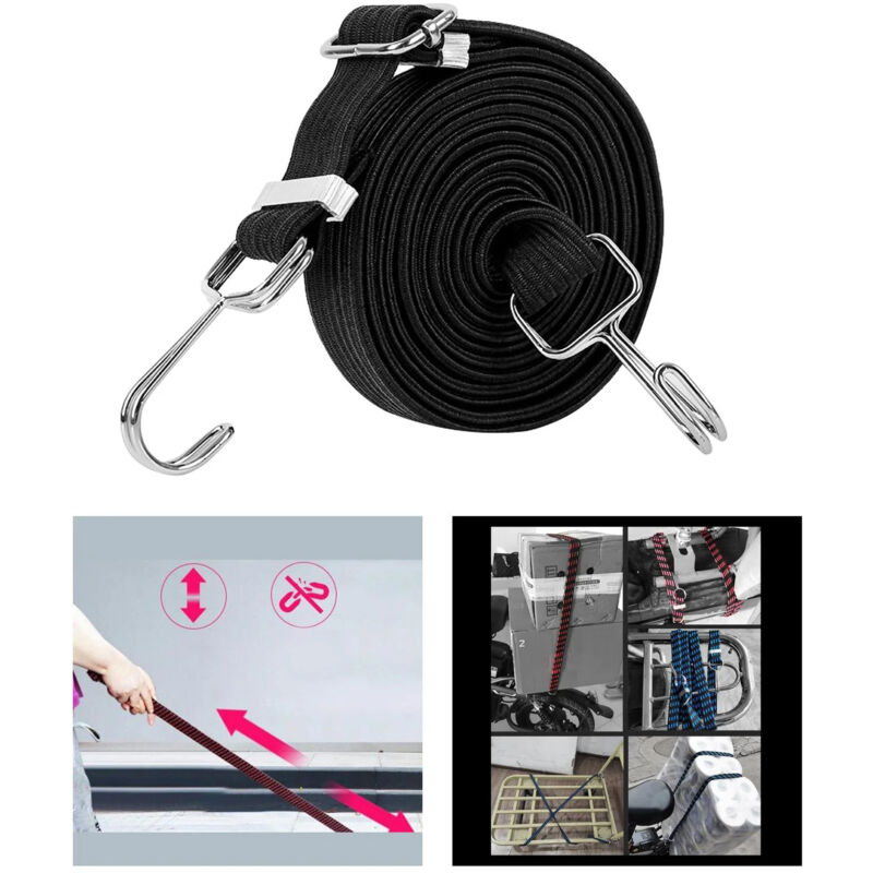 Elastico resistente da 4 m, corda elastica con gancio, cinghia per bagagli resistente, adatta per motociclette e fissaggio di carichi (nero)