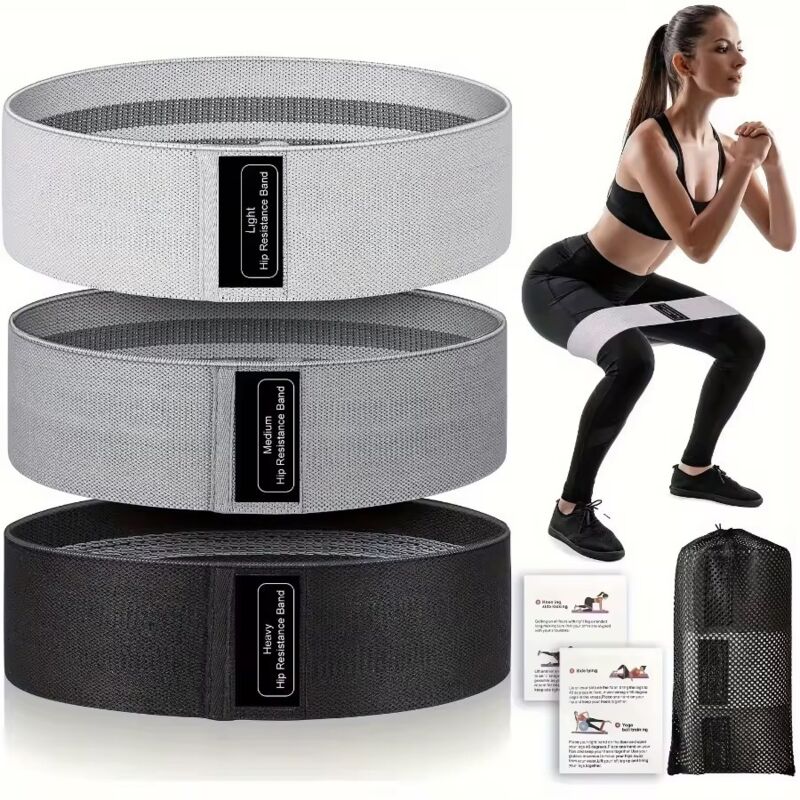 Elastique Musculation, Bandes avec 3 Niveaux de Résistance, Fitness, Antidérapantes, Pack de 3, pour Gym, Yoga, Crossfit, Pilates ou Exercices à