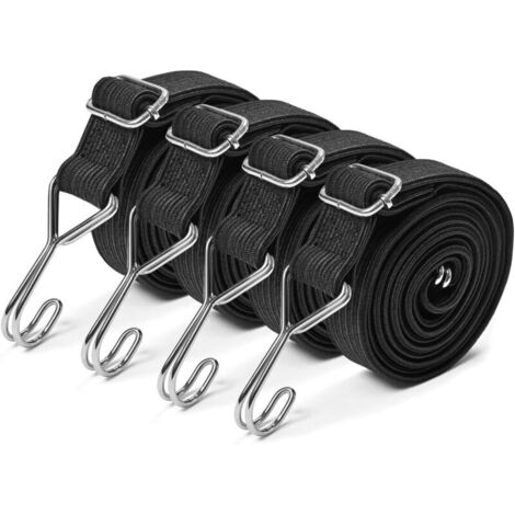 Elastische Kordeln mit Haken, Set mit 4 robusten 120 cm langen elastischen Gurten mit Haken, verstellbare Gummikordel mit Metallschnalle, extra starke flache elastische Gurte für Gepäck.