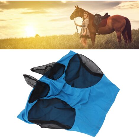 Elastische und atmungsaktive Fliegenmaske für Pferde mit Ohrenschutz – Blau