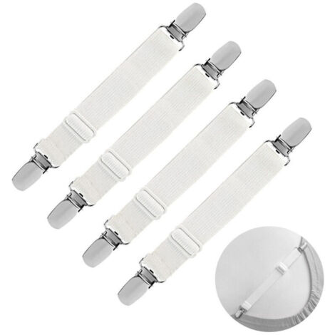 Elastischer Bettlakenverschluss, verstellbarer Spanner mit Halteband – 4er-Pack in Weiß – Für Bett-, Sofa- oder Bügelbezüge – OUYLAF