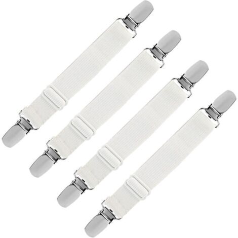 Elastischer Spannbettlakenhalter - Verstellbarer Gurtverschluss für Bettlaken, Sofa, Bügelbrettbezug - Weiß - 4er-Pack