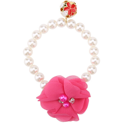 Elastisches Hundehalsband mit Perlen und Blumenmuster – Schmuckaccessoire für Welpenhalsbänder (Rot/Rosa)