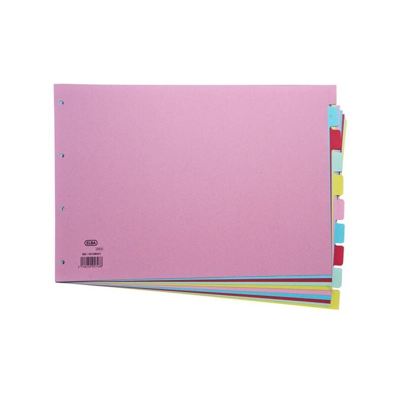 Divider 10 Part A3 Landscape 160gsm Card Assorted Colours (Pack 10) 10 - Assorted - Elba