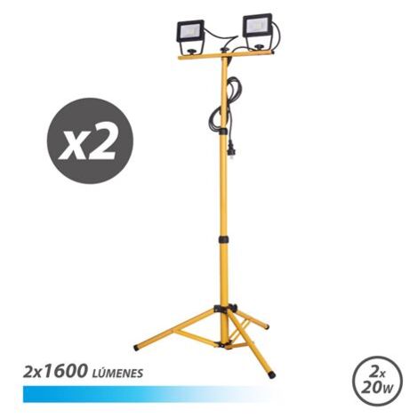 Elbat foco led con tripode 2 x 20w - 1600 lumenes - 6500k luz fria - cable de 3m - ip65 para uso en exterior