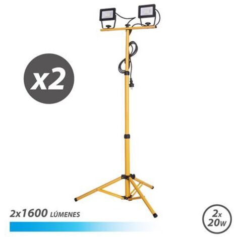 Elbat foco led con tripode 2 x 20w - 1600 lumenes - 6500k luz fria - cable de 3m - ip65 para uso en exterior