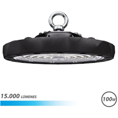 Elbat lampara led ufo de techo - potencia: 100w - lumenes: 15000 - luz fria: 6500k - ac 100-240v - diametro: 24,9cm - angulo ajustable - color negro