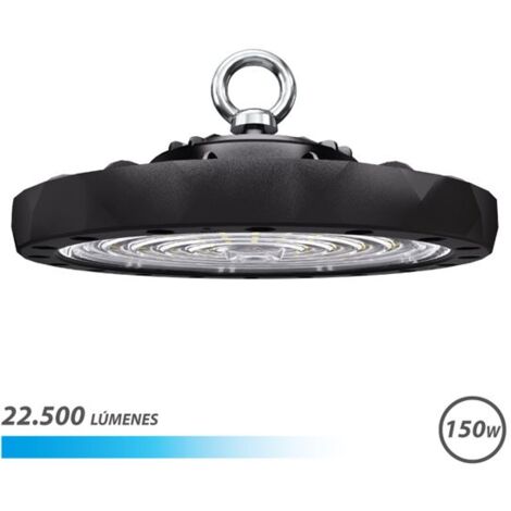 Elbat lampara led ufo de techo - potencia: 150w - lumenes: 22500 - luz fria: 6500k - ac 100-240v - diametro: 28.6cm - angulo ajustable - color negro