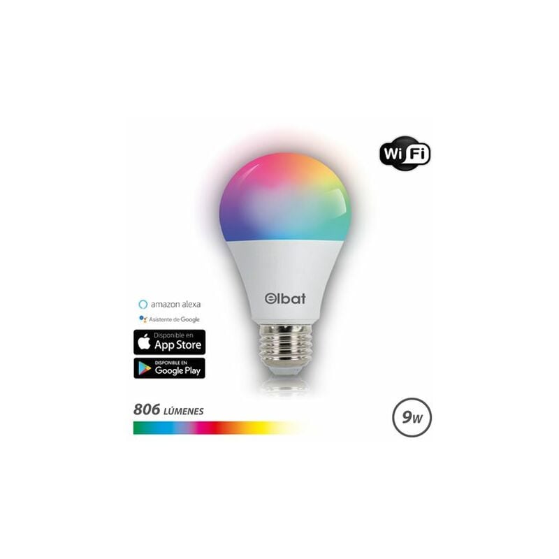 Elbat - led bulb smart wi-fi a60 e27 9w 806lm rgb - température 2700k à 6000k - commande vocale - télécommande - 3 modes de couleur : froid, naturel