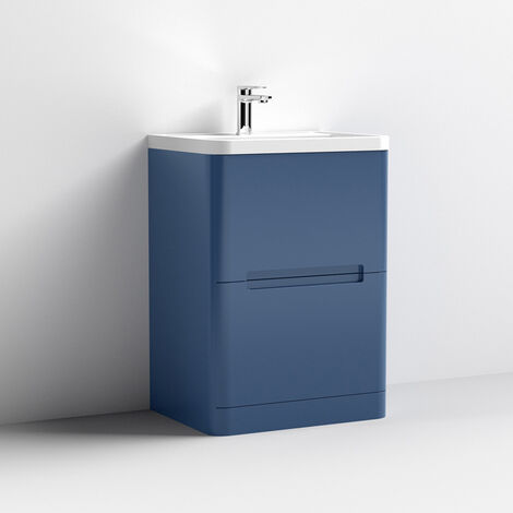 main image of "Elbe 600mm Satin Blue Floor Standing Cabinet & Polymarble Basin"