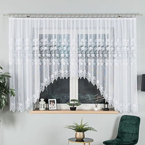 ELŻBIETA - Cortina jacquard confeccionada con corte en la parte inferior - 530x160 cm - blanco
