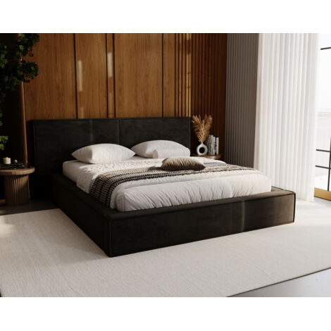 Elda Lit coffre 180x200 cm, Lit rembourré avec rangement - Noir (Amor Velvet 4322)