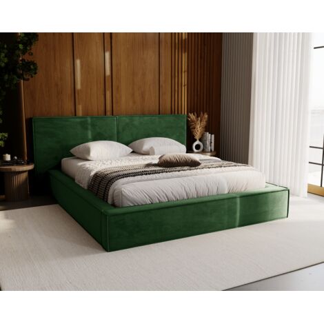Elda Lit coffre 180x200 cm, Lit rembourré avec rangement - Vert (Amor Velvet 4311)