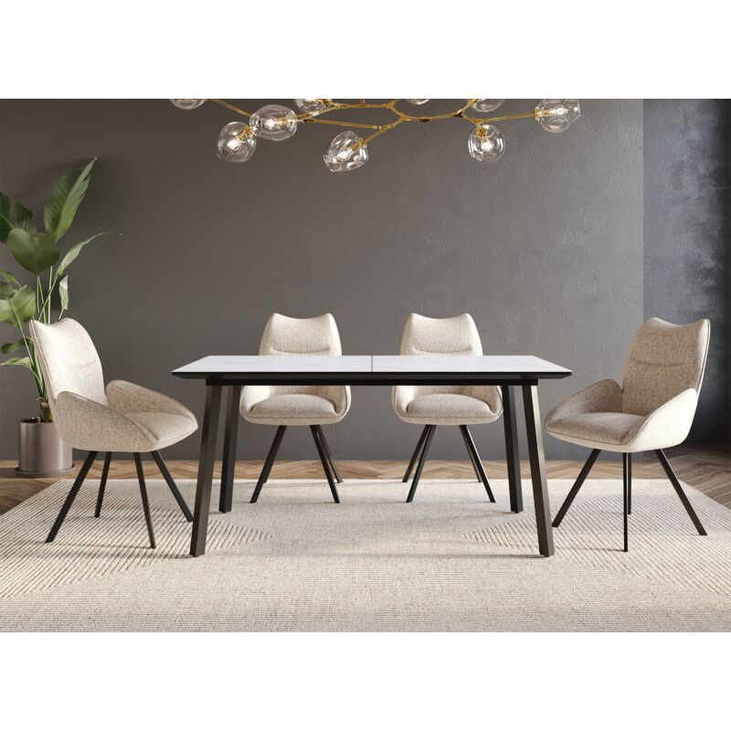 Deco In Paris - elea - Table à manger rectangulaire extensible pieds métal blanc elea