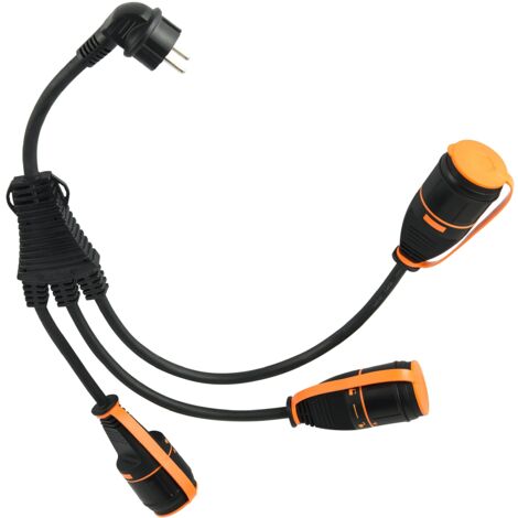 Electraline 01746 Splitter 3 Prese Schuko con Electralock Dotate di Meccanismo di Blocco che Impedisce Disconnessioni Accidentali, IP44, Cavo H07RN-F Input 3G2.5 - Output 3G1.5mm, Presa Schuko 16A