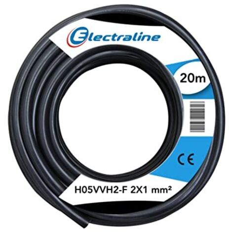 Electraline 10984 H05VVH2-F Cavo, Sezione 2x1 mm, Lunghezza 20 m, Nero