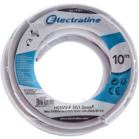 Electraline 10mt di cavo h05vv-f 3 conduttori sezione 1mmq con giallo/verde colore bianco 11721