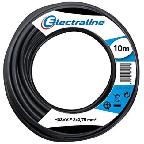 Electraline 11161 Cavo per prolunghe ed elettrodomestici H03VV-F Sezione 2x0,75 mm² - 10 mt - Nero